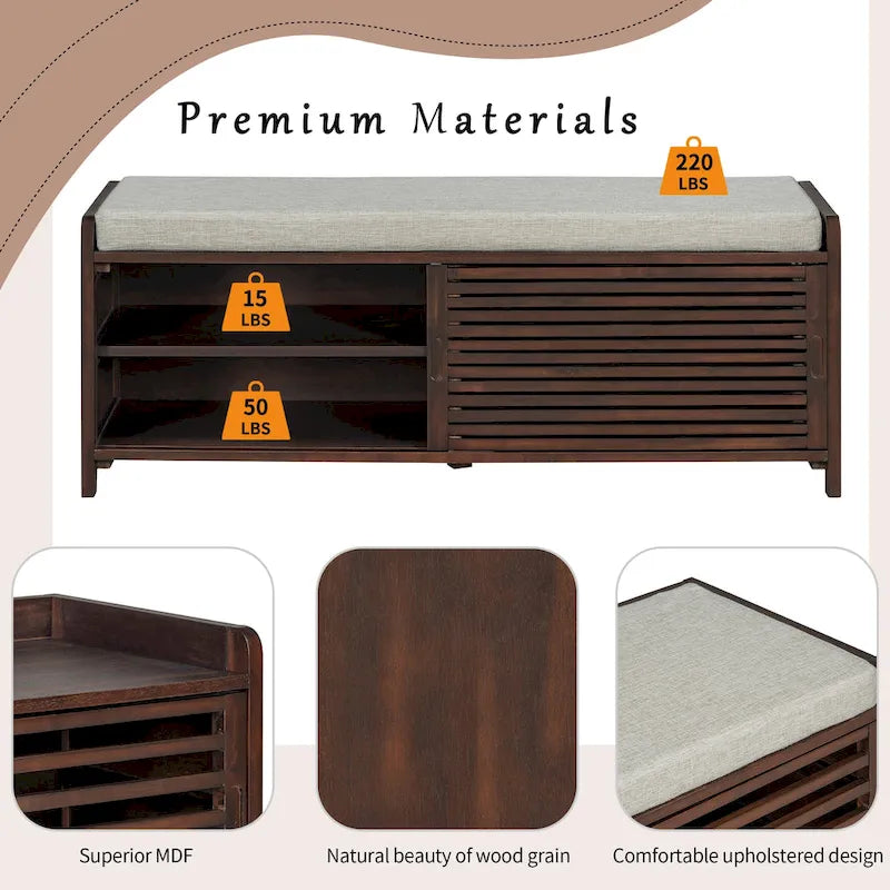 Distressed Shutter Storage Bench with Acacia Veneer
