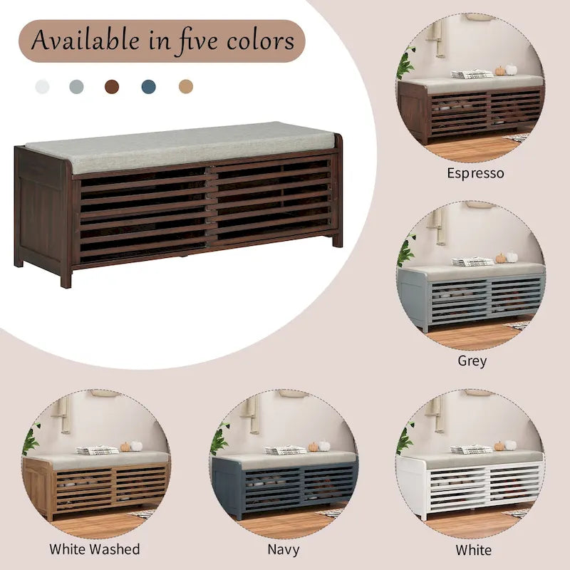 Distressed Shutter Storage Bench with Acacia Veneer