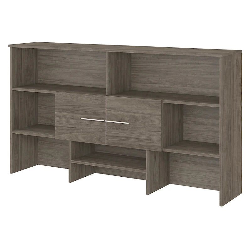 Wood Desk Hutch with Storage Cabinet and Adjustable Shelf