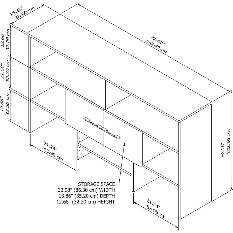 Wood Desk Hutch with Storage Cabinet and Adjustable Shelf