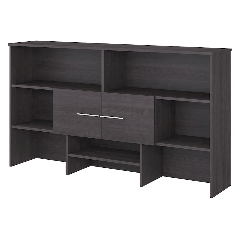 Wood Desk Hutch with Storage Cabinet and Adjustable Shelf