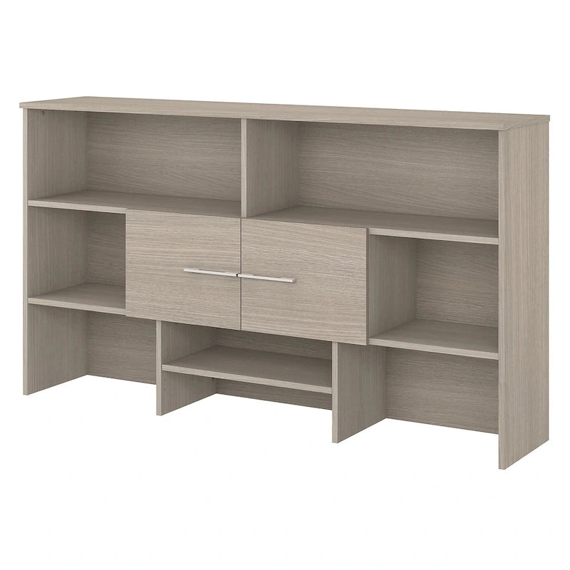 Wood Desk Hutch with Storage Cabinet and Adjustable Shelf
