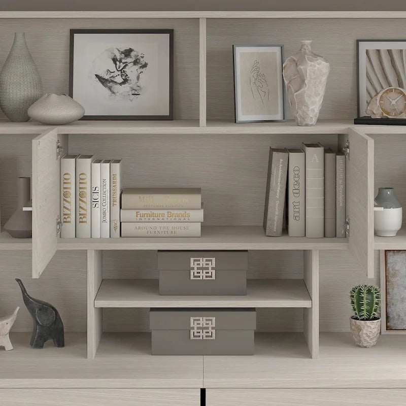 Wood Desk Hutch with Storage Cabinet and Adjustable Shelf