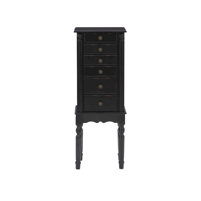 5-Drawer Wooden Jewelry Armoire with Flip Top - 37 - Black