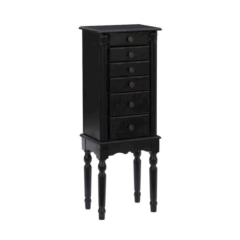 5-Drawer Wooden Jewelry Armoire with Flip Top - 37 - Black