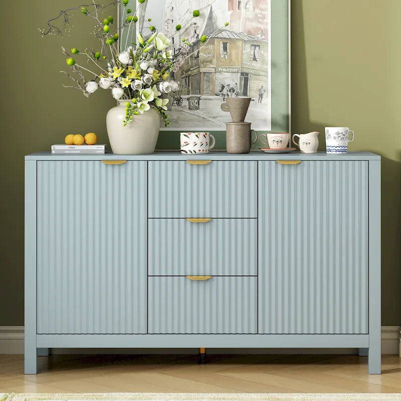47.2W Sideboard Buffet Cabinet with Wave Design - 3 Adjustable Shelves and 3 Drawers - N/A