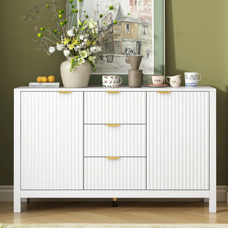47.2W Sideboard Buffet Cabinet with Wave Design - 3 Adjustable Shelves and 3 Drawers - N/A