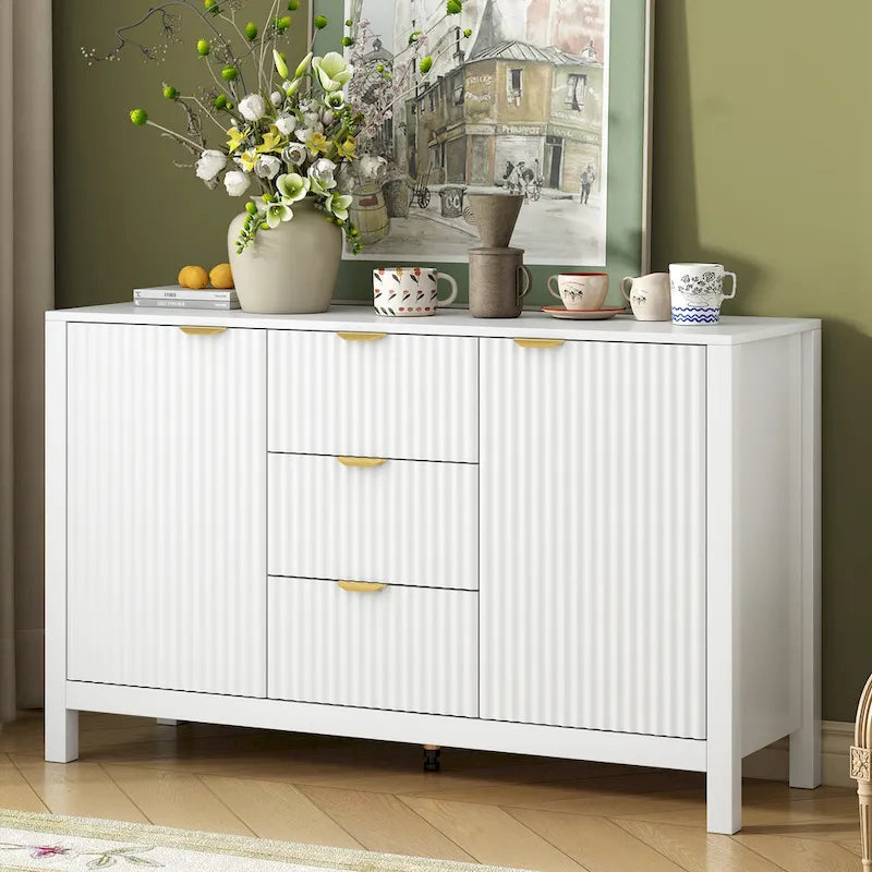 47.2W Sideboard Buffet Cabinet with Wave Design - 3 Adjustable Shelves and 3 Drawers - N/A