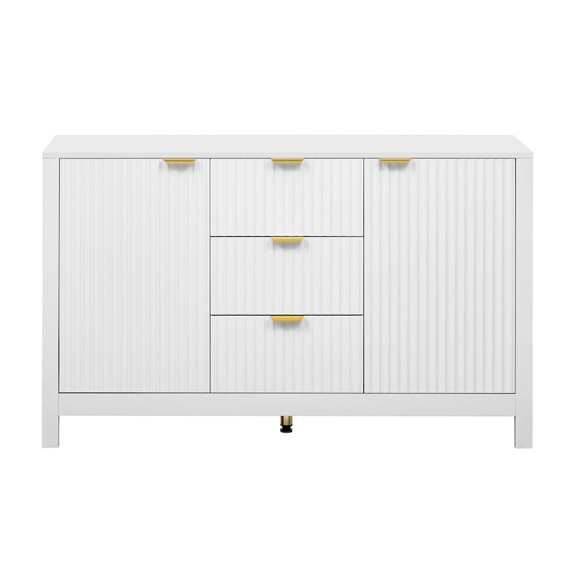 47.2W Sideboard Buffet Cabinet with Wave Design - 3 Adjustable Shelves and 3 Drawers - N/A