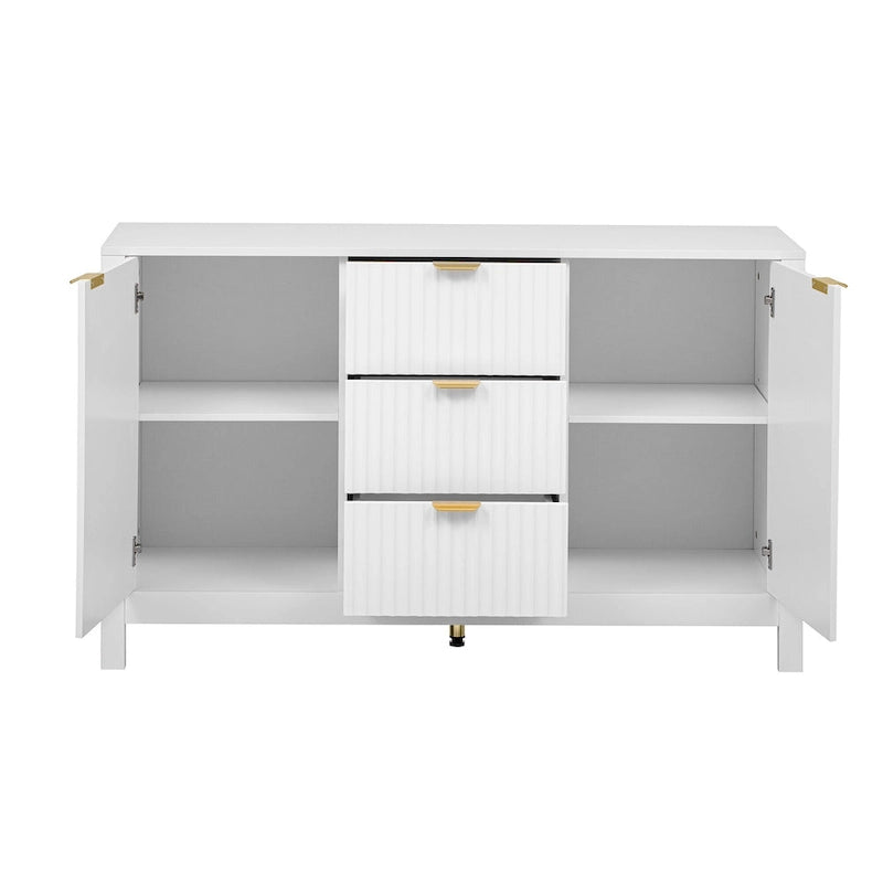 47.2W Sideboard Buffet Cabinet with Wave Design - 3 Adjustable Shelves and 3 Drawers - N/A