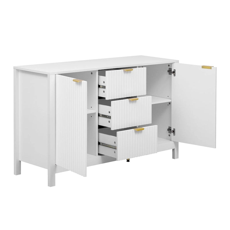 47.2W Sideboard Buffet Cabinet with Wave Design - 3 Adjustable Shelves and 3 Drawers - N/A