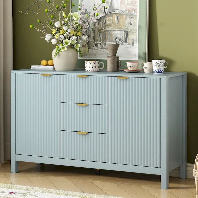 47.2W Sideboard Buffet Cabinet with Wave Design - 3 Adjustable Shelves and 3 Drawers - N/A