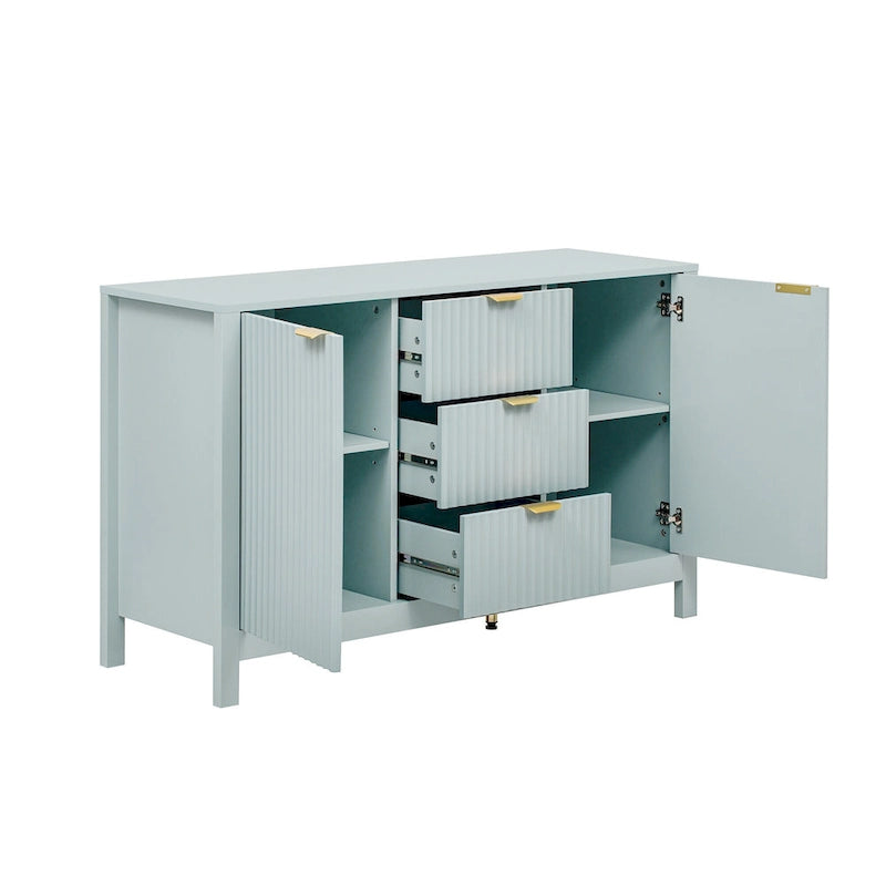 47.2W Sideboard Buffet Cabinet with Wave Design - 3 Adjustable Shelves and 3 Drawers - N/A