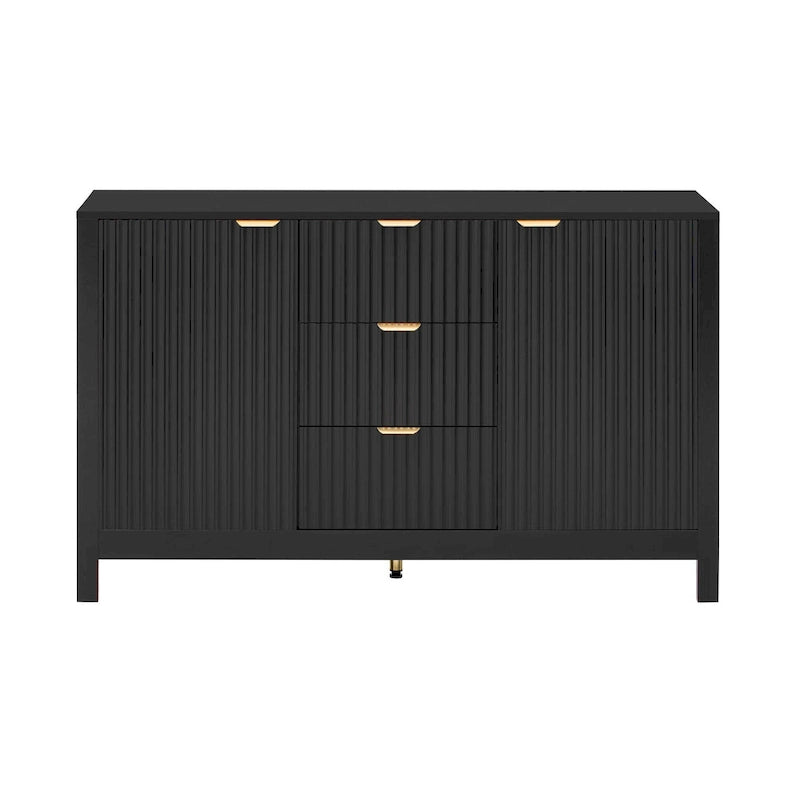 47.2W Sideboard Buffet Cabinet with Wave Design - 3 Adjustable Shelves and 3 Drawers - N/A