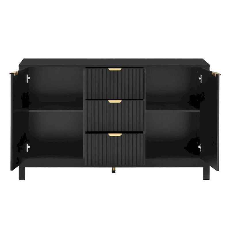 47.2W Sideboard Buffet Cabinet with Wave Design - 3 Adjustable Shelves and 3 Drawers - N/A