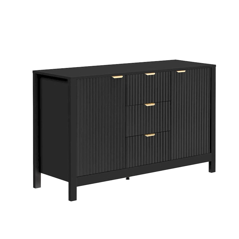 47.2W Sideboard Buffet Cabinet with Wave Design - 3 Adjustable Shelves and 3 Drawers - N/A