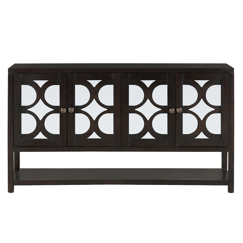 Elegant Retro Console Table/Storage Cabinet/Sideboard with Mirrored Doors, Spacious Shelves, and Durable Acacia Wood Legs