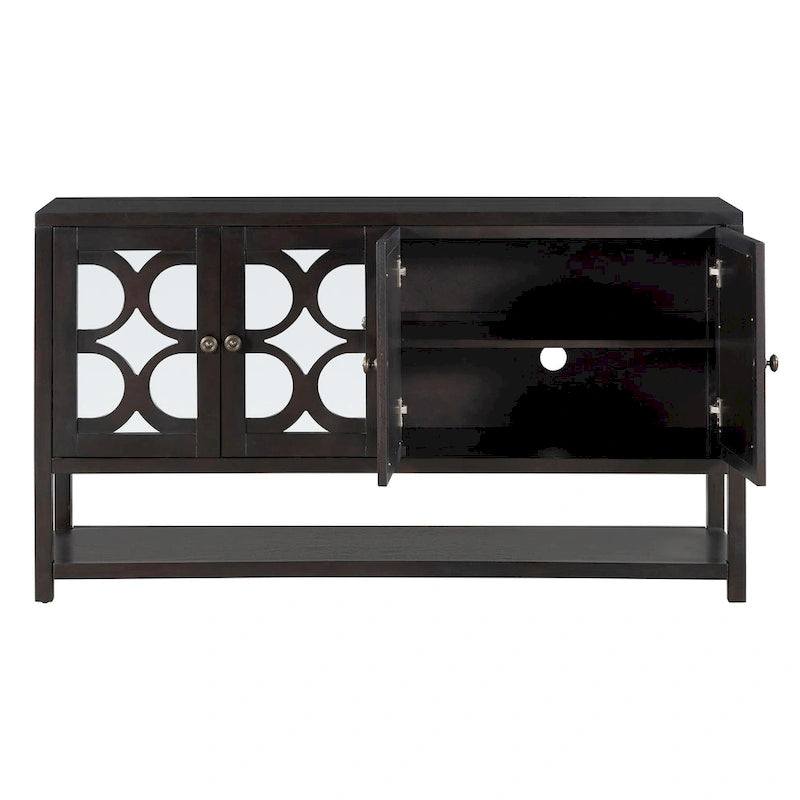 Elegant Retro Console Table/Storage Cabinet/Sideboard with Mirrored Doors, Spacious Shelves, and Durable Acacia Wood Legs