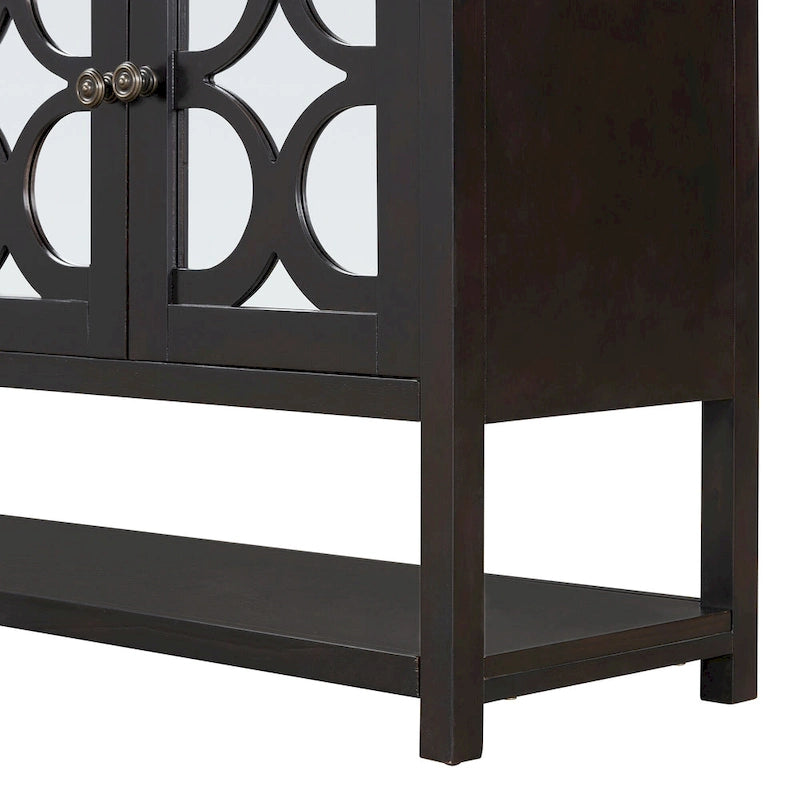 Elegant Retro Console Table/Storage Cabinet/Sideboard with Mirrored Doors, Spacious Shelves, and Durable Acacia Wood Legs