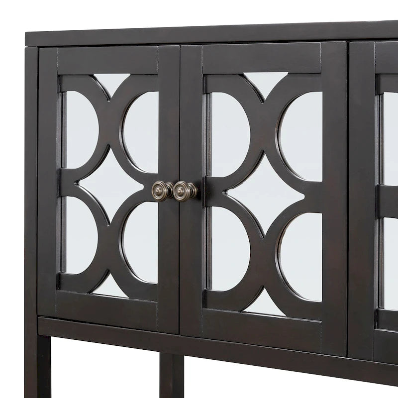 Elegant Retro Console Table/Storage Cabinet/Sideboard with Mirrored Doors, Spacious Shelves, and Durable Acacia Wood Legs