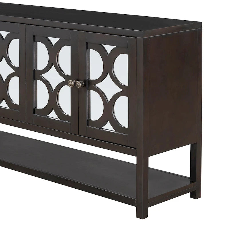 Elegant Retro Console Table/Storage Cabinet/Sideboard with Mirrored Doors, Spacious Shelves, and Durable Acacia Wood Legs
