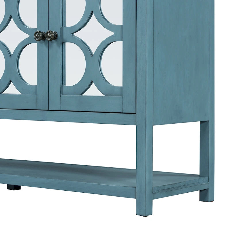 Elegant Retro Console Table/Storage Cabinet/Sideboard with Mirrored Doors, Spacious Shelves, and Durable Acacia Wood Legs
