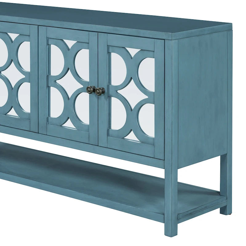 Elegant Retro Console Table/Storage Cabinet/Sideboard with Mirrored Doors, Spacious Shelves, and Durable Acacia Wood Legs