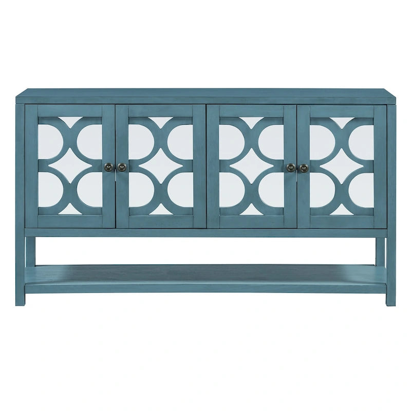 Elegant Retro Console Table/Storage Cabinet/Sideboard with Mirrored Doors, Spacious Shelves, and Durable Acacia Wood Legs