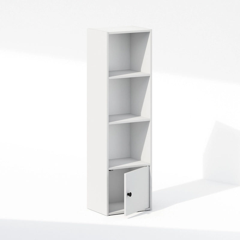 4-Tier Standing Shelf Bookcase with 1 Door Storage Cabinet, White
