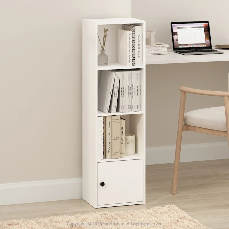 4-Tier Standing Shelf Bookcase with 1 Door Storage Cabinet, White