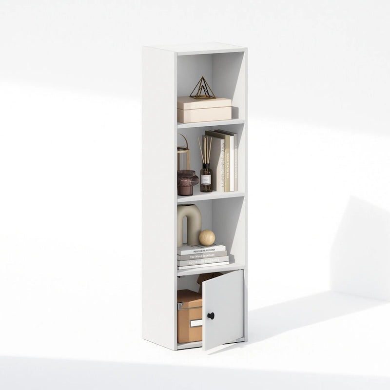 4-Tier Standing Shelf Bookcase with 1 Door Storage Cabinet, White