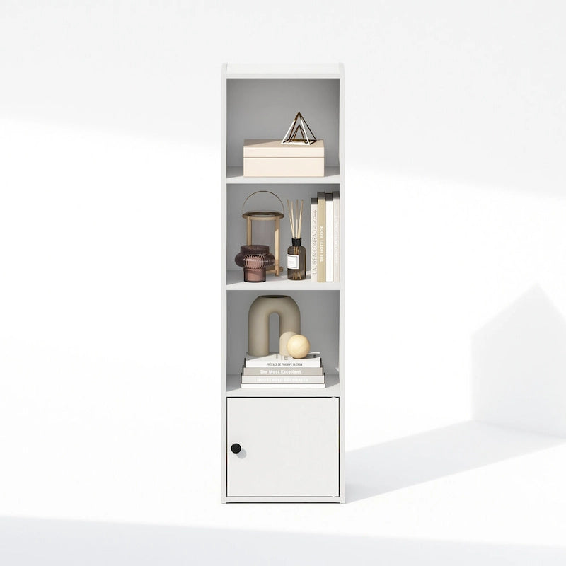4-Tier Standing Shelf Bookcase with 1 Door Storage Cabinet, White