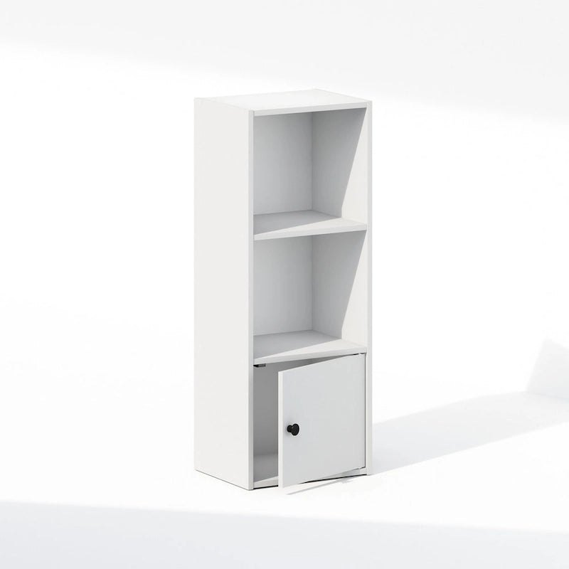 Furinno Luder 3-Tier Standing Shelf Bookcase with 1 Door Storage Cabinet,, White