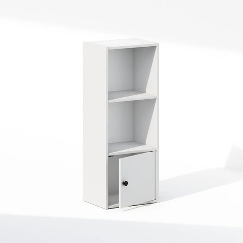 Furinno Luder 3-Tier Standing Shelf Bookcase with 1 Door Storage Cabinet,, White