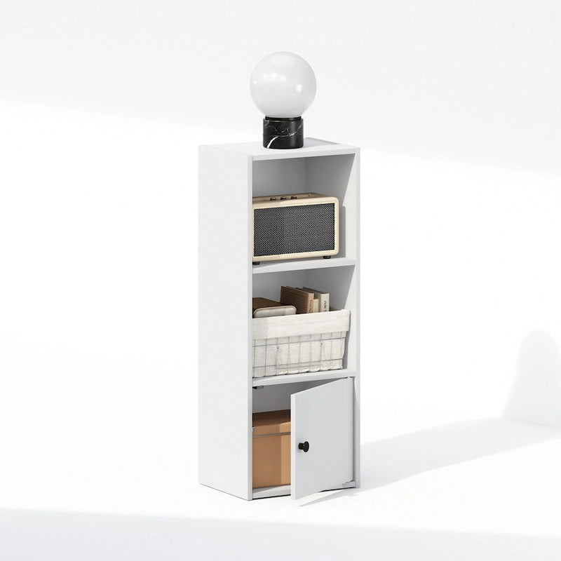 3-Tier Standing Shelf Bookcase with 1 Door Storage Cabinet, White