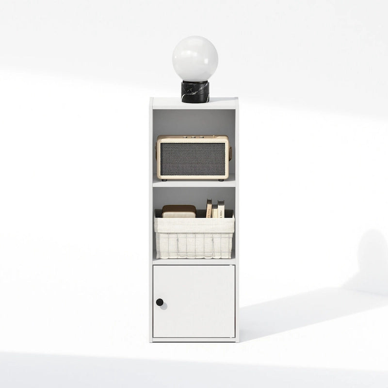 3-Tier Standing Shelf Bookcase with 1 Door Storage Cabinet, White