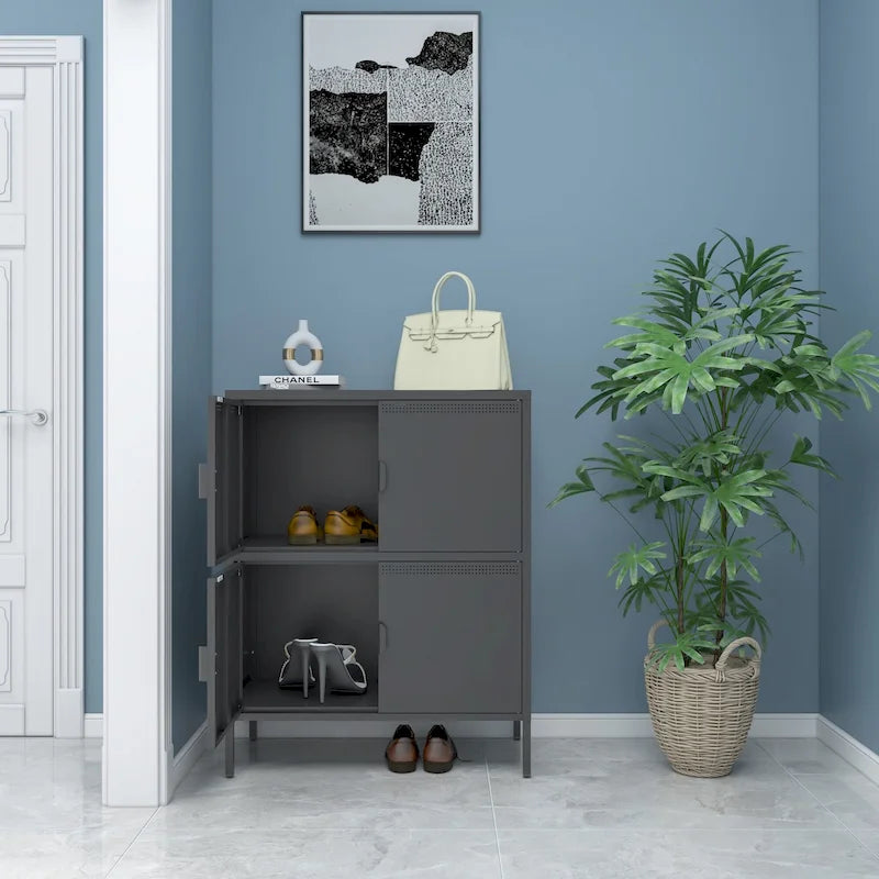 40 Inches High Metal Storage Locker With 4 Doors, Suitable For Home Office Use