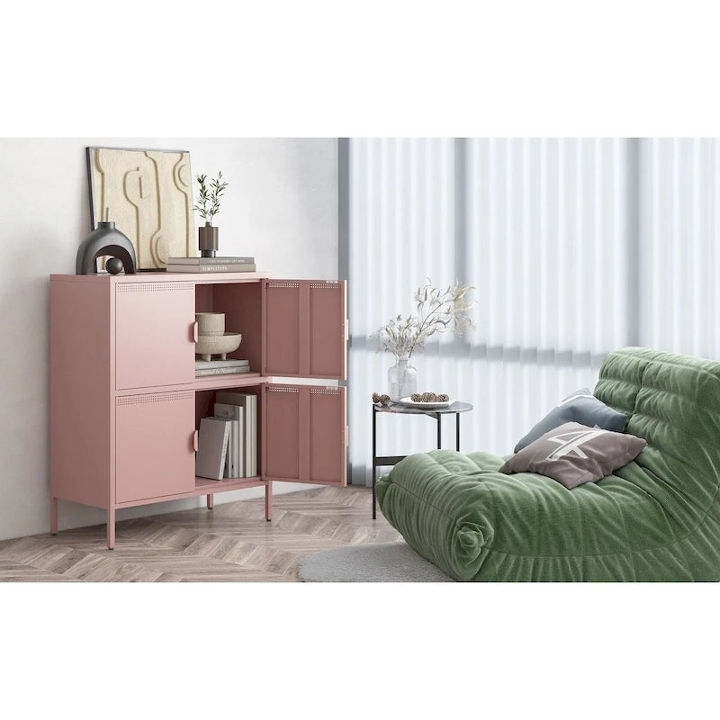 40 Inches High Metal Storage Locker With 4 Doors, Suitable For Home Office Use