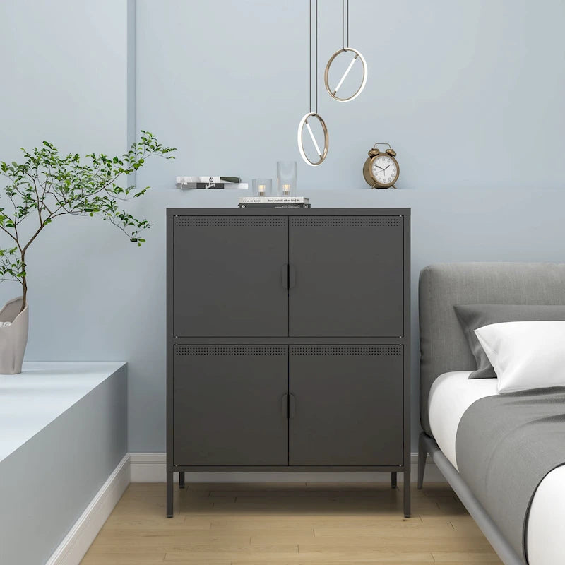 40 Inches High Metal Storage Locker With 4 Doors, Suitable For Home Office Use