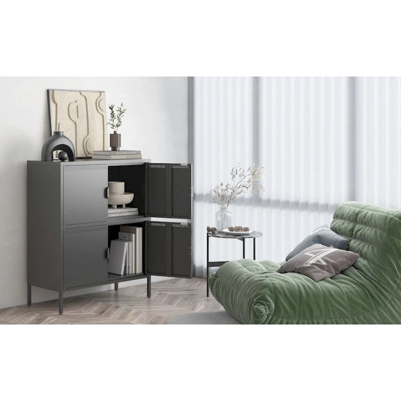 40 Inches High Metal Storage Locker With 4 Doors, Suitable For Home Office Use