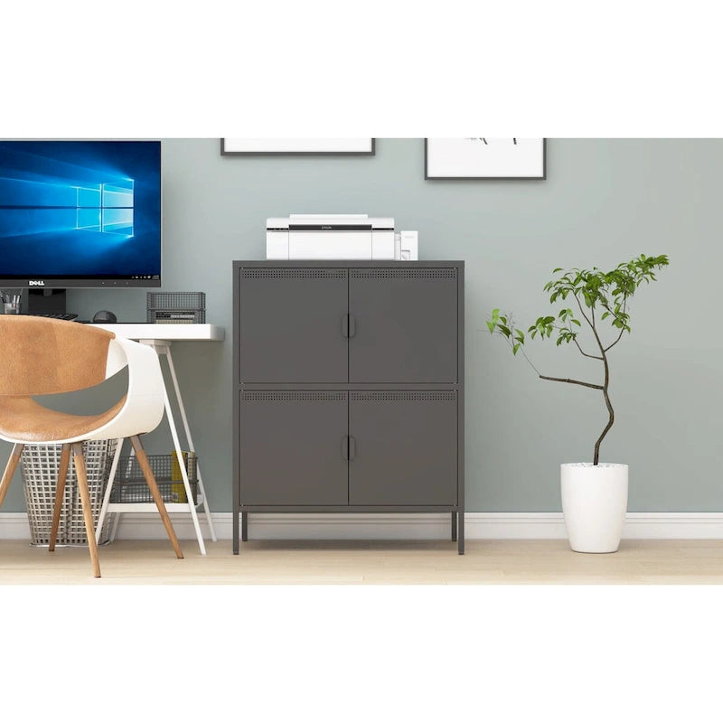 40 Inches High Metal Storage Locker With 4 Doors, Suitable For Home Office Use