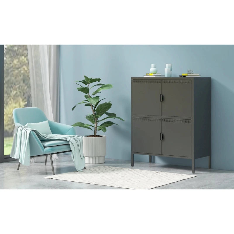 40 Inches High Metal Storage Locker With 4 Doors, Suitable For Home Office Use