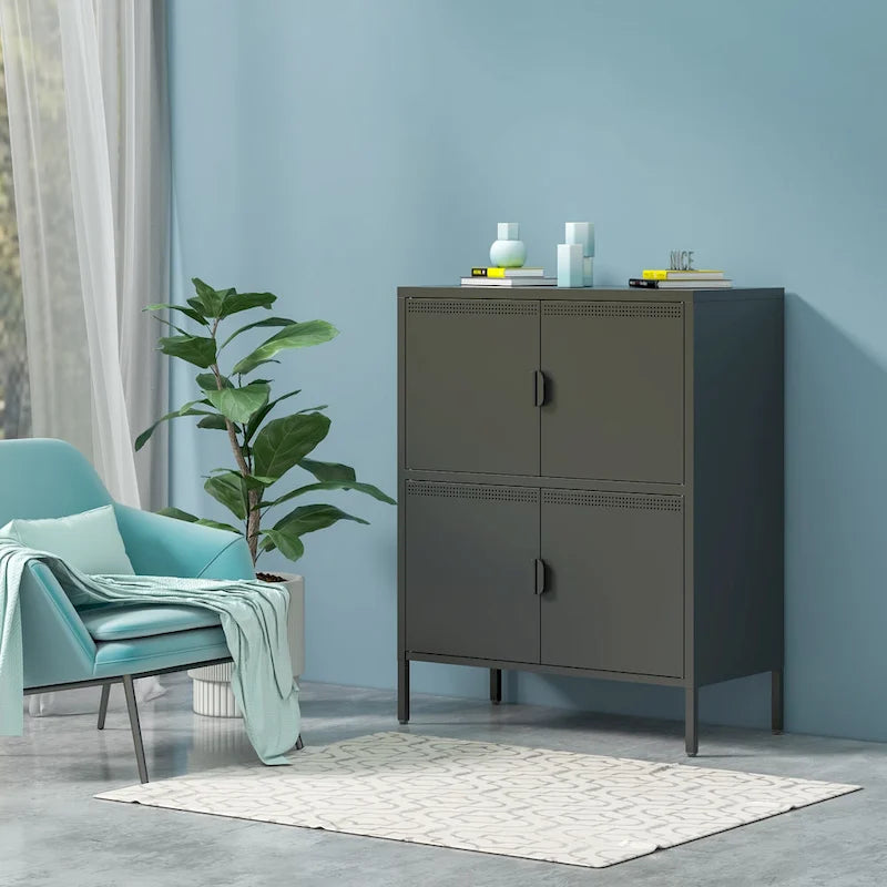 40 Inches High Metal Storage Locker With 4 Doors, Suitable For Home Office Use