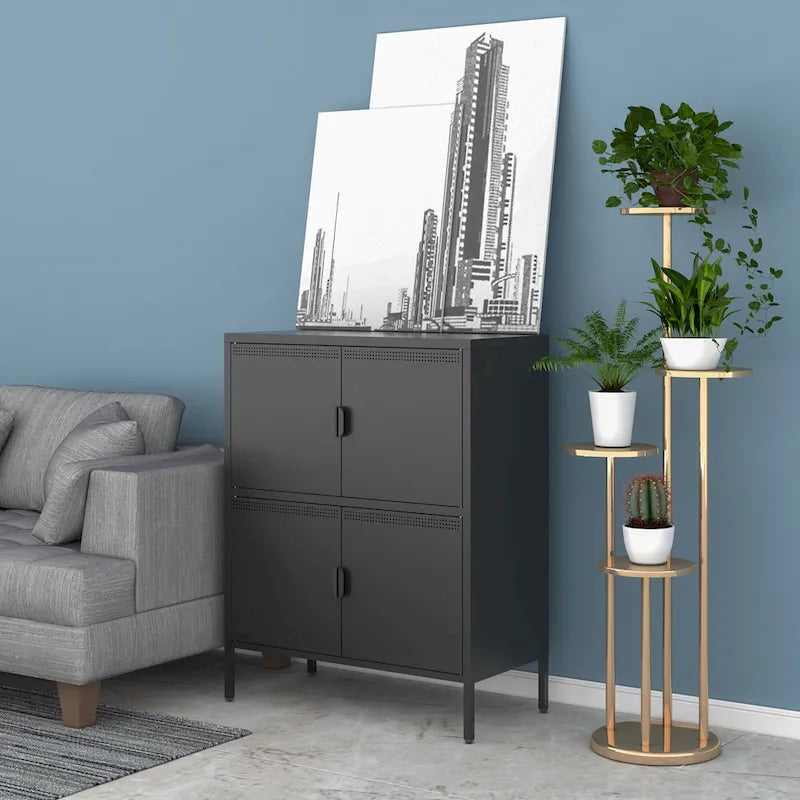 40 Inches High Metal Storage Locker With 4 Doors, Suitable For Home Office Use