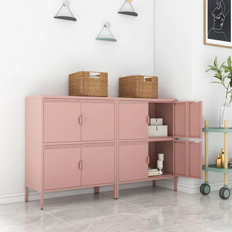 40 Inches High Metal Storage Locker With 4 Doors, Suitable For Home Office Use
