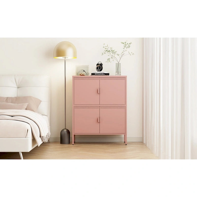 40 Inches High Metal Storage Locker With 4 Doors, Suitable For Home Office Use