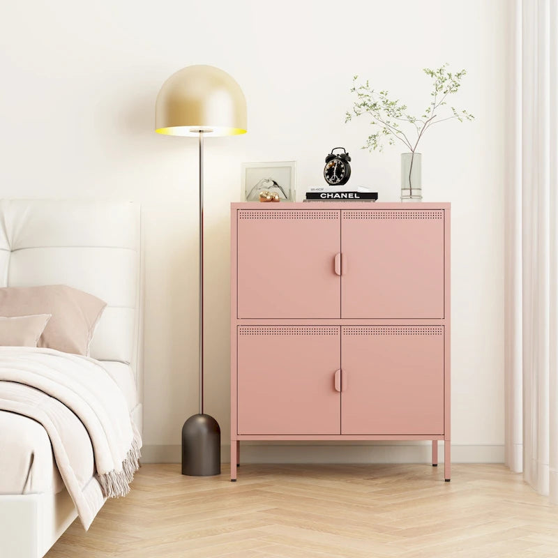 40 Inches High Metal Storage Locker With 4 Doors, Suitable For Home Office Use