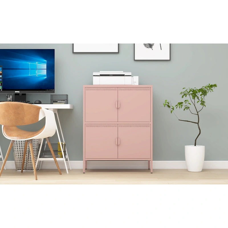 40 Inches High Metal Storage Locker With 4 Doors, Suitable For Home Office Use