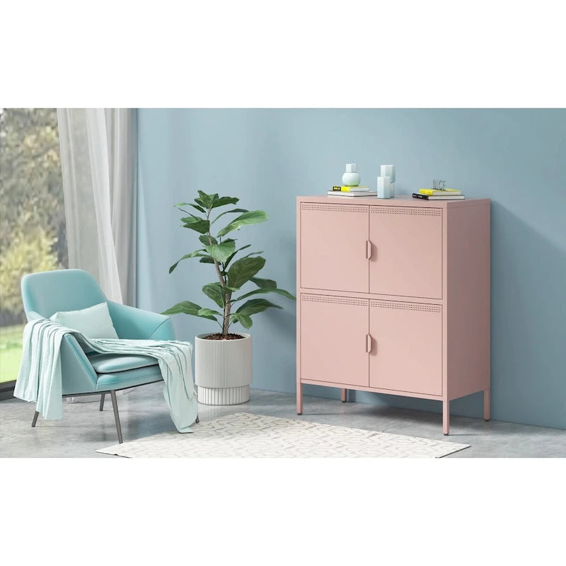 40 Inches High Metal Storage Locker With 4 Doors, Suitable For Home Office Use