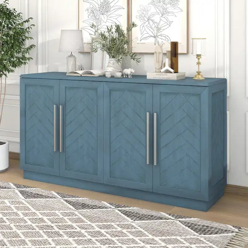 Sideboard Buffet Cabinet with Adjustable Shelves & Silver Handles
